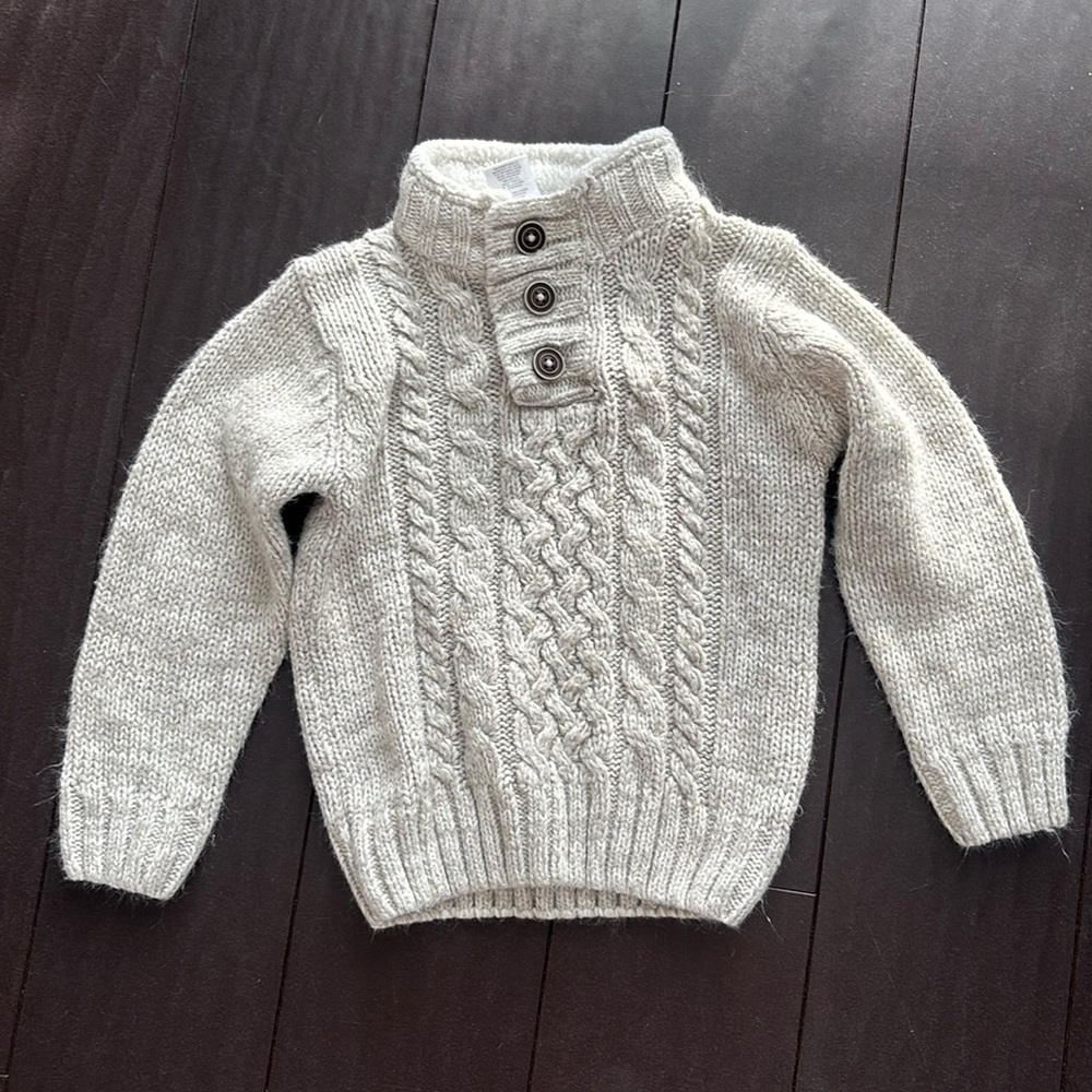 Little Lad beige Henley sweater with elbow pads size 3T EUC